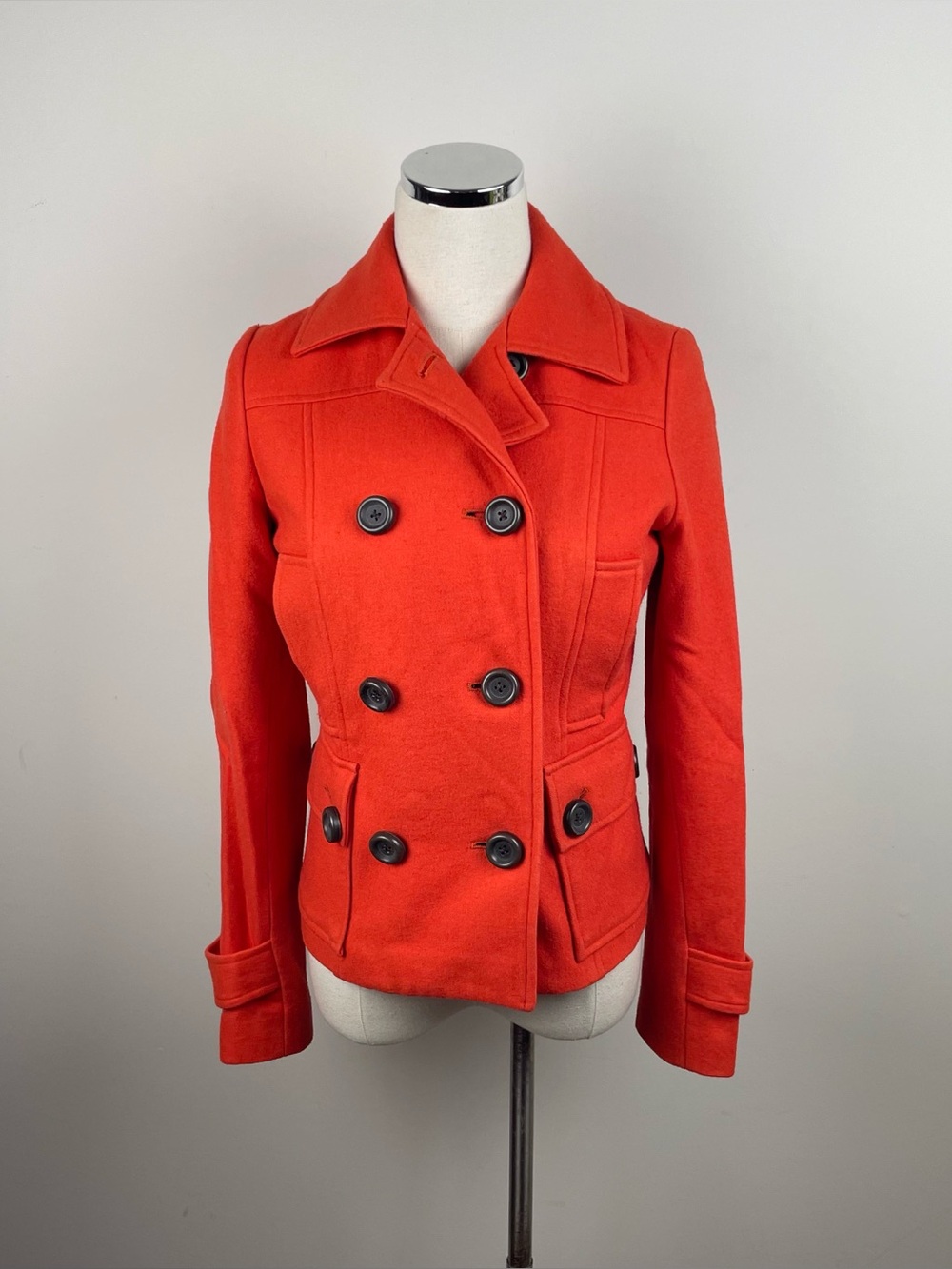 Delia's Solid Orange Button Front Wool Blend Peacoat Jacket Coat Women Small